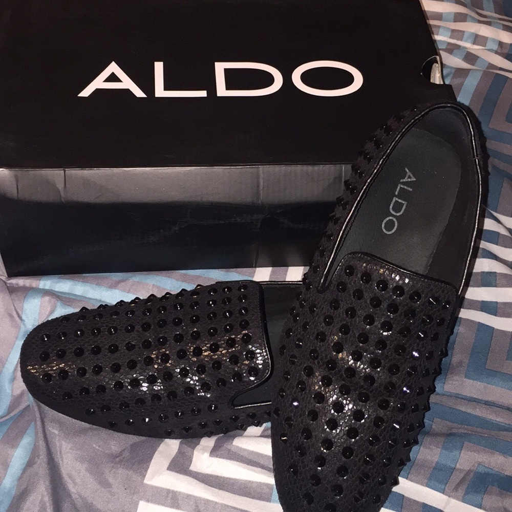 All black spiked Aldo loafers